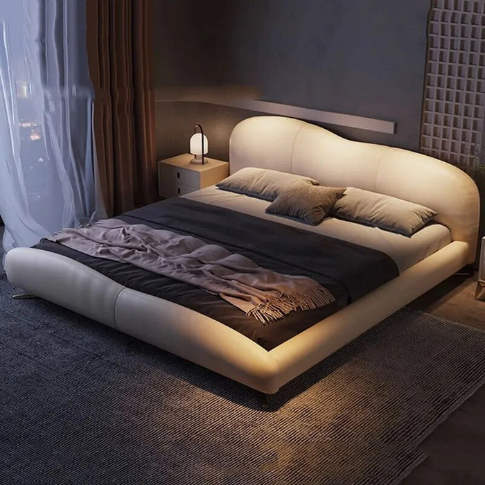 Nordic Unique Aesthetic Bed Storage Metal Minimalist Queen King Bed Modern Wood Leather Cama Matrimonial Bedroom Furniture