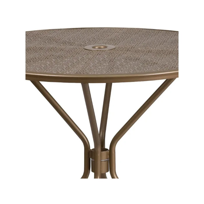 Furniture Commercial Grade 35.25" Round Black Indoor-Outdoor Steel Patio Table with Umbrella Hole