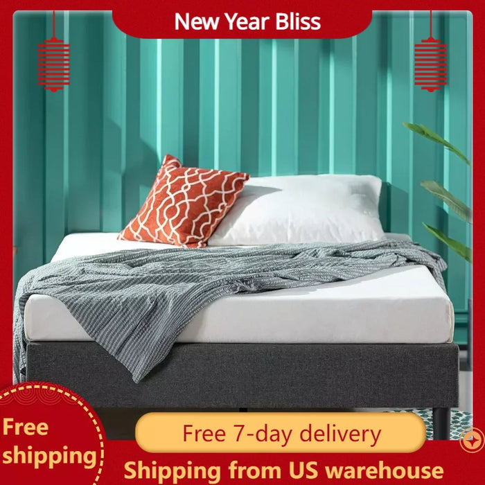 Bedroom furniture upholstered platform bed frame, wooden slats support, no need for a box spring, grey, queen size bed
