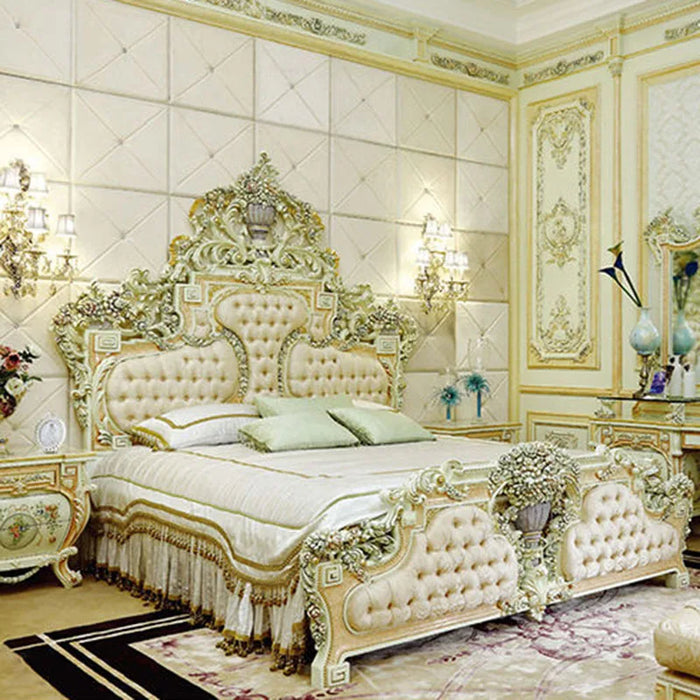 Fancy Luxury Bed Frames Queen Aesthetic White French Modern King Size Bed Double Wood Camas De Casal Bedroom Set Furniture