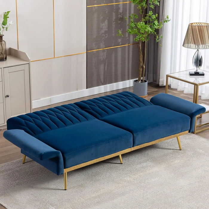 70" Velvet Convertible Futon Sofa Bed, Mid Century Modern Decor, Tufted Loveseat Couch Sleeper Futon Sofa with Adjustable