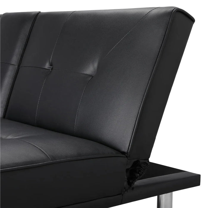 Modern Faux Leather Futon With Cupholders and Pillows Sofa Living Room Sofas Black Furniture Home Sofas