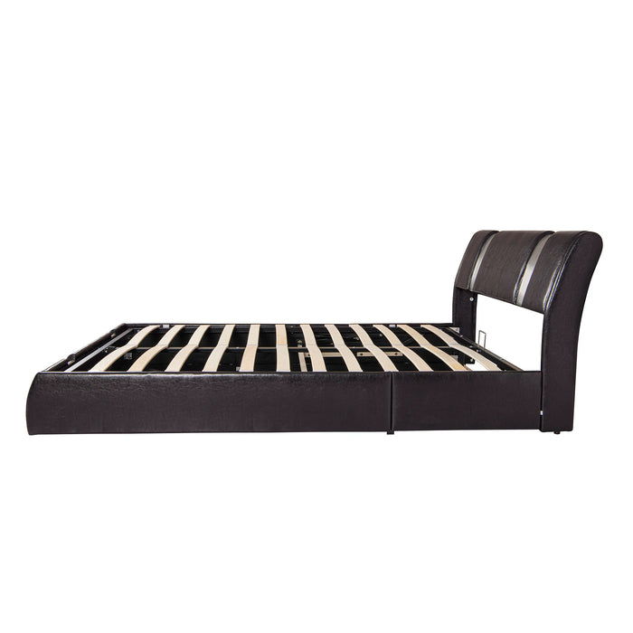 [Flash Sale]Queen/Full Size Upholstered Faux Leather Platform Bed with a Hydraulic Storage System Black/Chocolate[US-W]