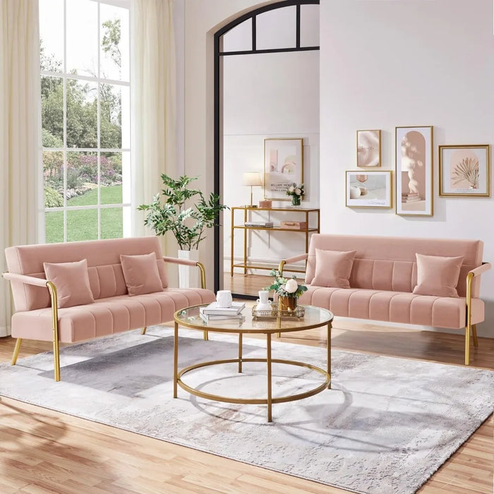 56.6″W Modern Loveseat 2 Seater Sofa Luxurious Velvet Fabric Couch Futon with Gold-Tone Metal Arms and Legs Sofa
