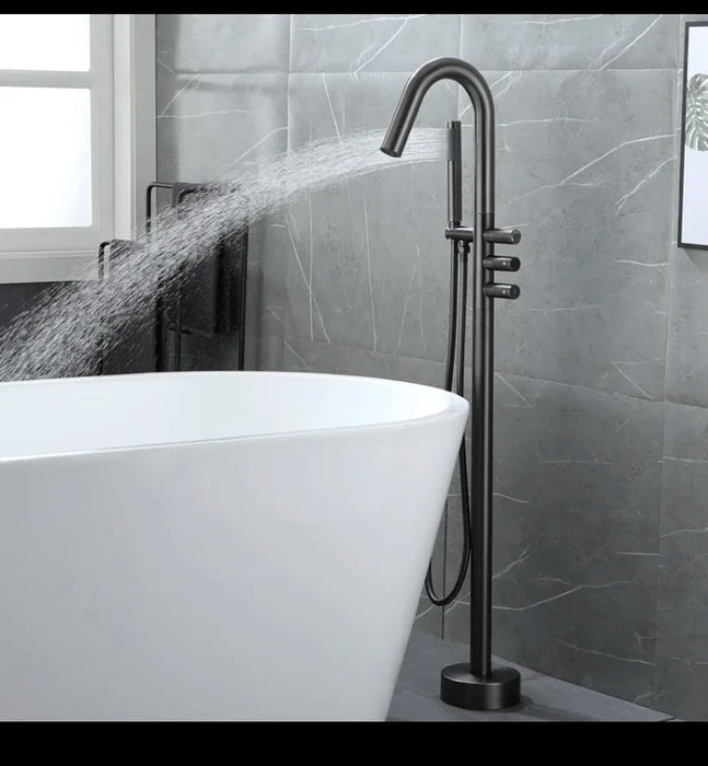 MTTUZK Brass Bathtub Floor Faucet With Hand Shower Bathroom Hot Cold Gun Gray Bath Shower Stand Faucet Torneiras