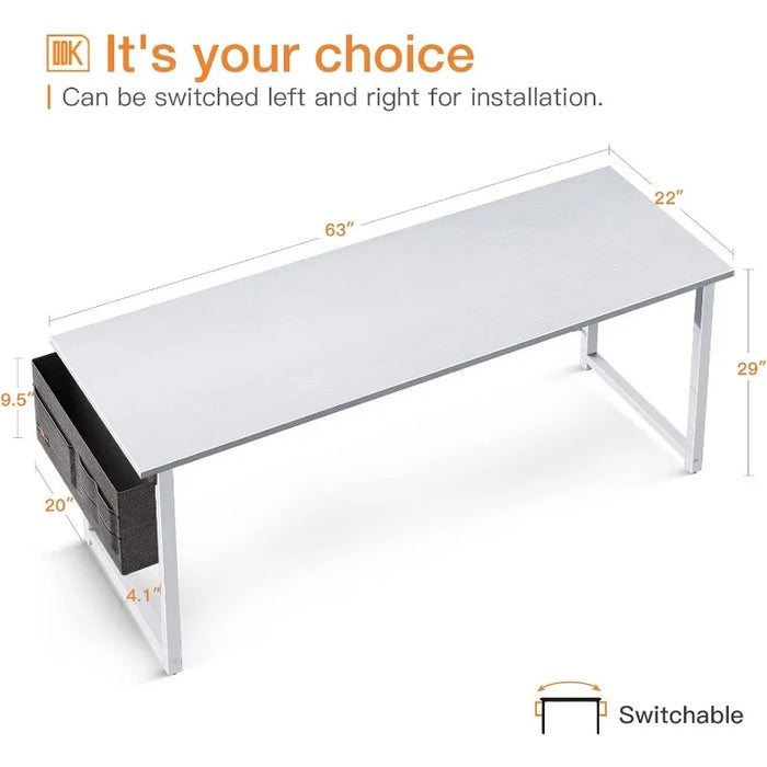 ODK 63 inch Super Large Computer Writing Desk Gaming Sturdy Home Office Desk, Work Desk with A Storage Bag and Headphone Hook