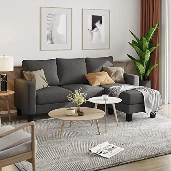 YESHOMY Convertible Sectional 3 L-Shaped Couch Soft Seat with Modern Linen Fabric, Small Space Sofas for Living Room