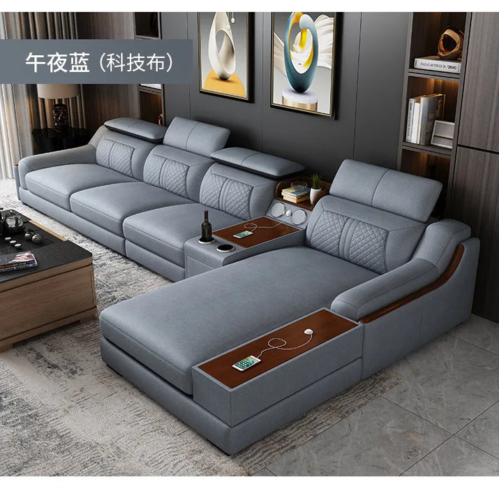 Leather sofa combination simple modern living room functional sofa Large family L-shaped corner leather sofa