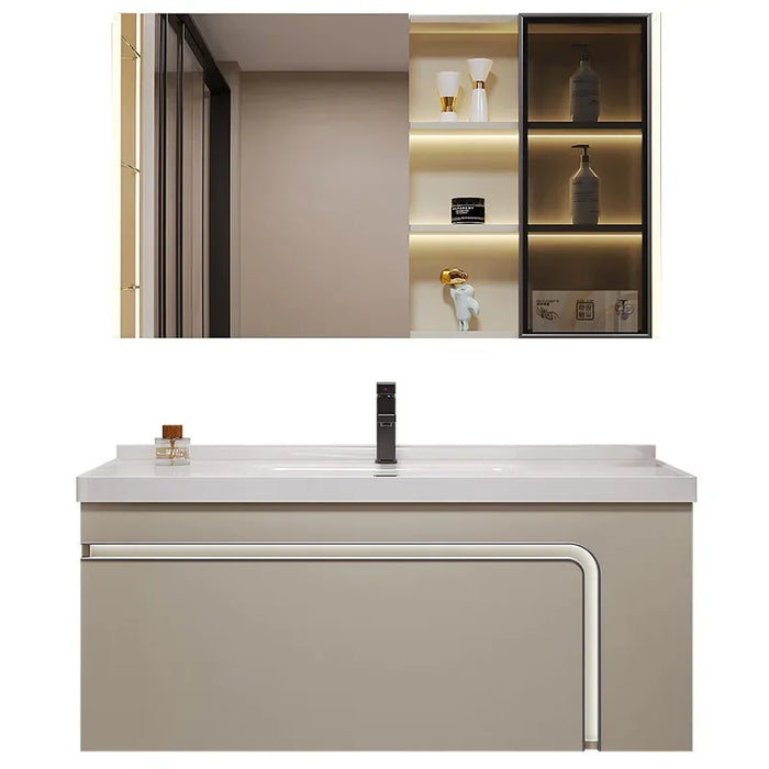 Light Luxury Bathroom Cabinets with Side Storage Ceramic Integrated Washbasin Bathroom Sink Cabinet Vanity Bathroom Furniture