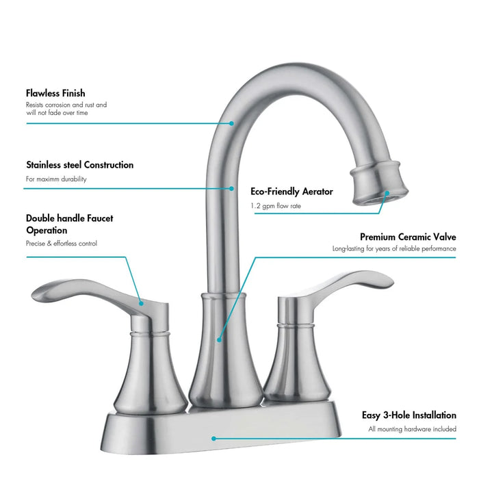 2 Handles Bathroom Sink Faucet 3 Hole Stainless Steel Bathroom Basin Faucet Hot Cold Mixer Shower Head Bathroom Accessories