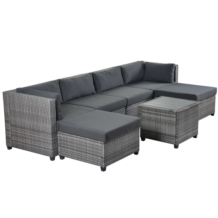 7 Piece Rattan Sectional Seating Group with Cushions, Outdoor Ratten Sofa Patio Furniture Set for Porch Lawn Garden Backyard