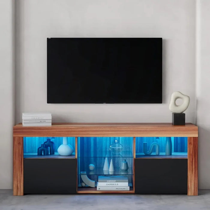 WOXYX Modern 57" TV Stand Matte Body High Gloss Fronts with 16 Color LEDs Brown