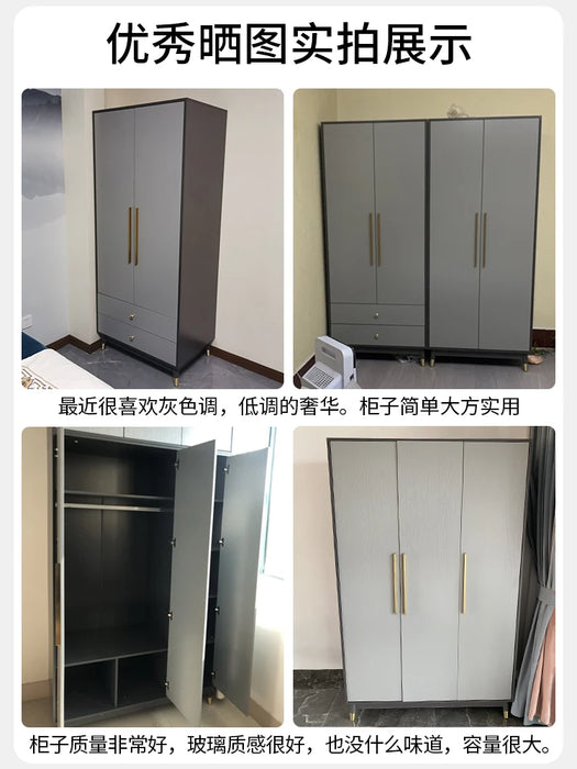 Nordic simple bedroom two door wardrobe landing against the wall modern small flat door wardrobe dressing mirror cabinet combina
