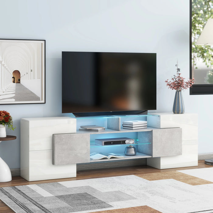 TV Stand for TVs Up to 80" with 2 Illuminated Glass Shelves , Versatile TV Cabinet with LED Color Changing Lights