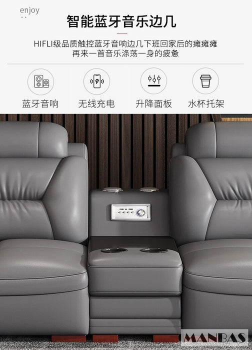 Premium Italian Genuine Leather Sectional Sofa Sets Couch Sofas with USB and Bluetooth Speaker - MINGDIBAO Living Room Furniture