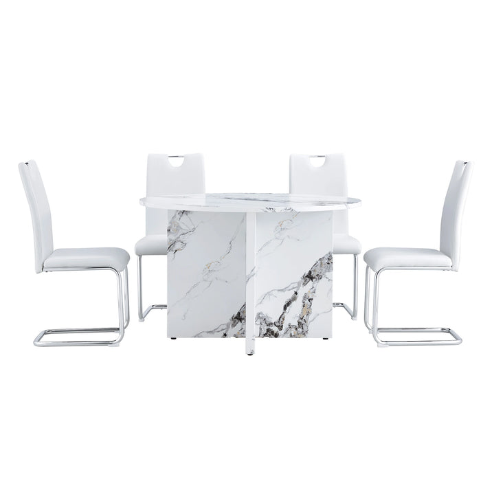5 piece Round Dining Table Set, 47 Inch Modern Kitchen Table,Small Dinner Table,MDF Kitchen Dinning Table
