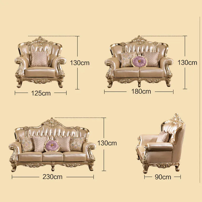 European Leather Sofa High-end  Art Combination Luxury Solid Wood Villa Gold Leaf Palace  Arge Apartment  Living Room Furniture