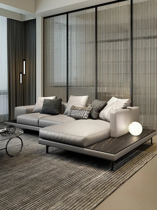 Modern luxury leather sofa top layer cowhide Italian minimalist semi-circular corner Nordic ins style