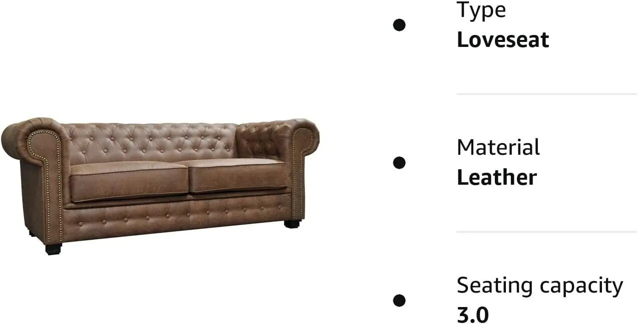 Anx Chesterfield Style Sofa Set 3+2 Seater Armchair Brown Faux Leather (3 Seater)
