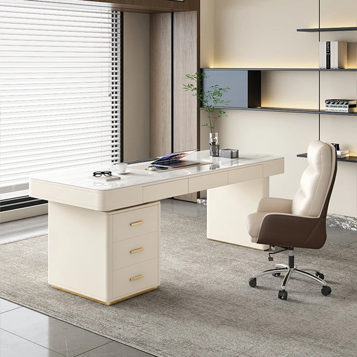 Cream Style Light Luxury Rock Board Desk Modern Simple Business Furniture High-end Writing Office Desk Study Room Computer Desk