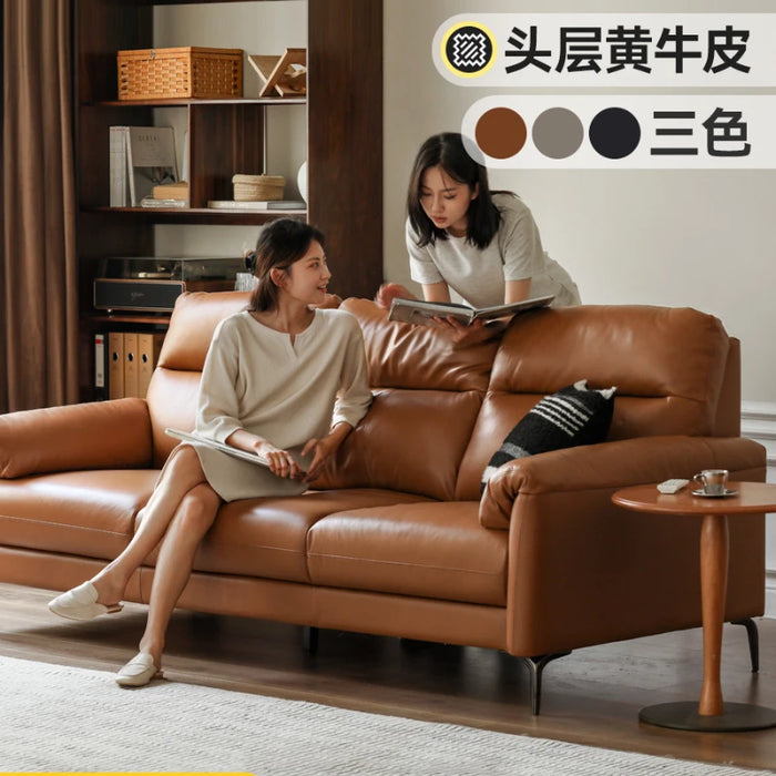 Minimalist Leather Sofa Light Luxury First Layer Cowhide Soft Bag Sofa Small Apartment Three-Seat Living Room Furniture