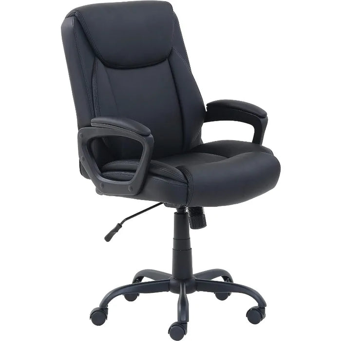 Amazon Basics Classic Puresoft PU Padded Mid-Back Office Computer Desk Chair with Armrest, 26"D x 23.75"W x 42"H, Black