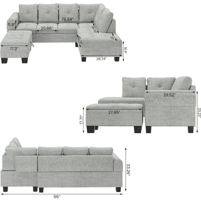 L Shaped Sofa Living Room Sofa Set, Comfortable Corner Sofa,Modular Sofa with Footstool with Storage.