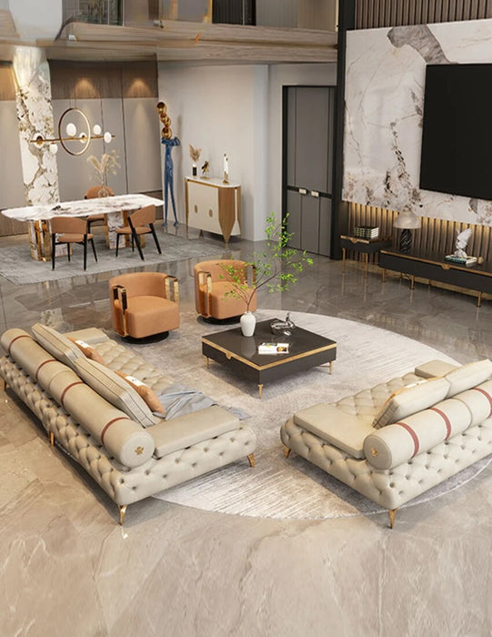 Italian light luxury leather sofa, American European living room inline pull buckle designer furniture combination set