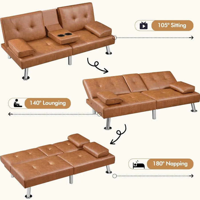 Convertible Sofa Bed Adjustable Couch Sleeper Modern Faux Leather Home Recliner Reversible Loveseat Folding Daybed Guest Bed