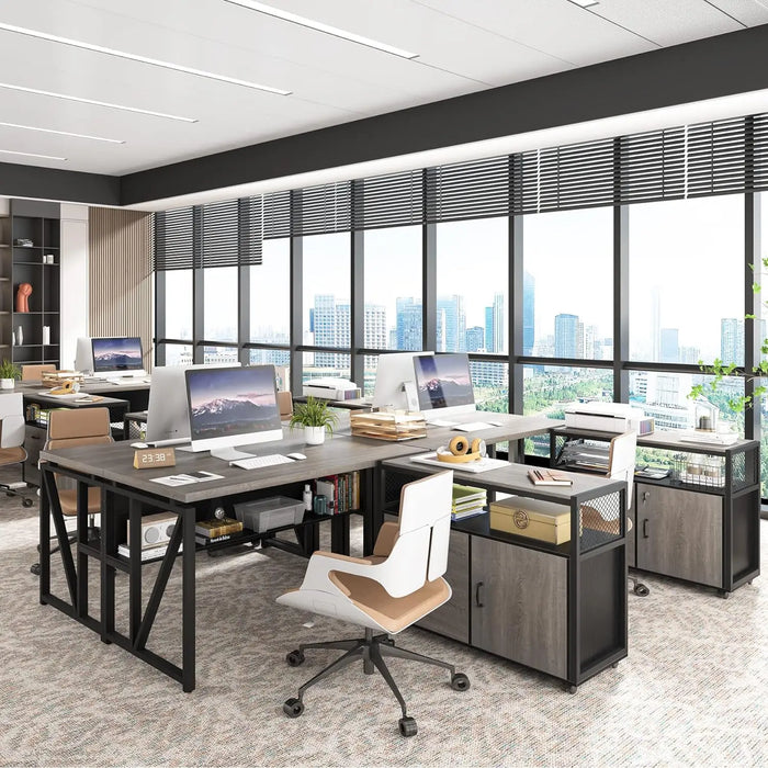 Tribesigns Office Desk with Cabinet Drawers, 55 inches Executive Desk,L Shaped Computer Desk with Storage Shelves and Mobile