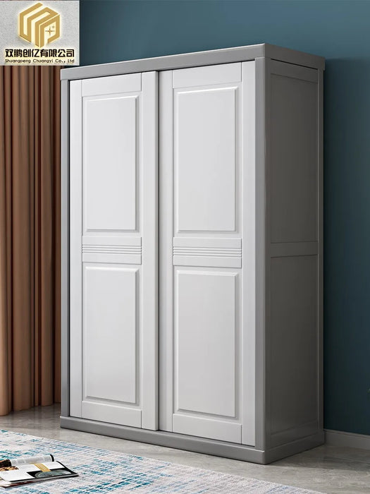 Solid wood wardrobe sliding door household bedroom modern simple 2 doors 3 sliding doors white log storage cabinet