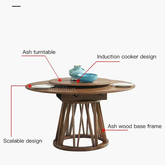 Classical Solid Wood Kitchen Table Sets 6 Chairs Extendable Round Dining Tables With Turntable For Dinner Minimalist Furniture
