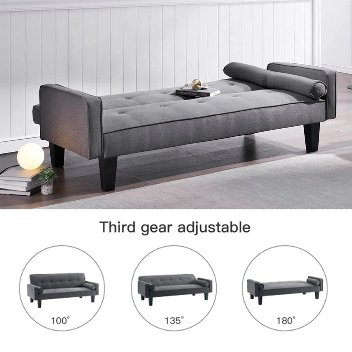 72" Futon Sofa Bed,Upholstered Folding Futon Fabric Couch,Recliner Twin Size Futon Bed Removable Armrests,Modern Sofa for