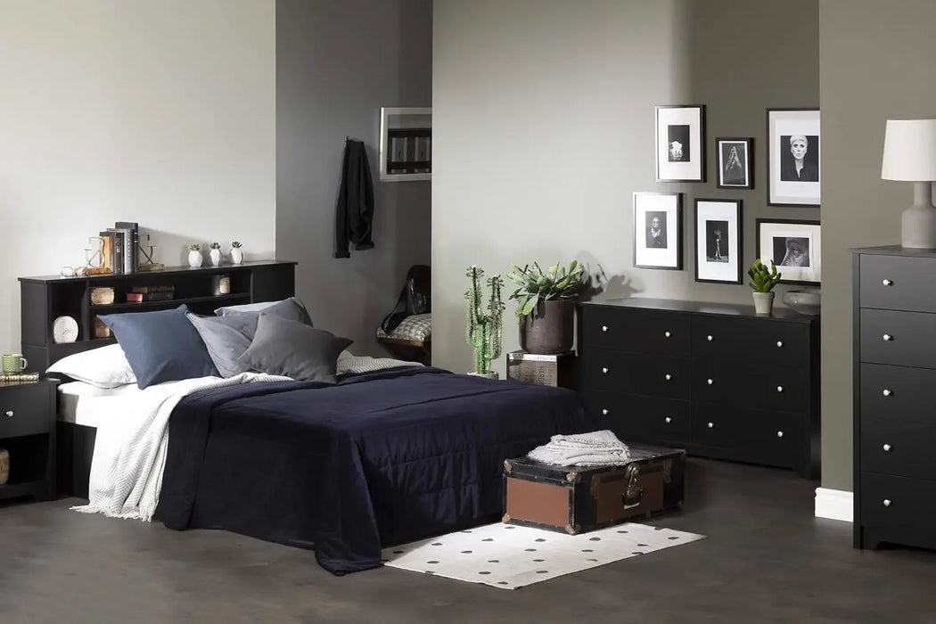 Vito Collection 5-Drawer Dresser, Black with Matte Nickel Handles, Pure Black