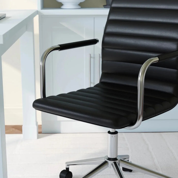 Taytum Upholstered Office Chair in Black/Polished Nickel, Office Furniture,25.5"W X 25.5"D X 36.25"H