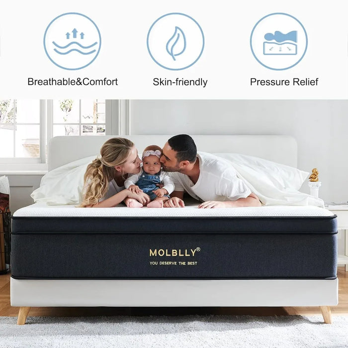 Mattress, 12 Inch Hybrid Queen Size Foam Mattress in a Box, Individually Wrapped Pocket Coils Innerspring, Pressure-Relieving