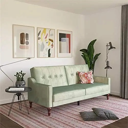 Novogratz 2373679N Beatrice Coil, Convertible Sofa Bed Couch, Light Teal Futon