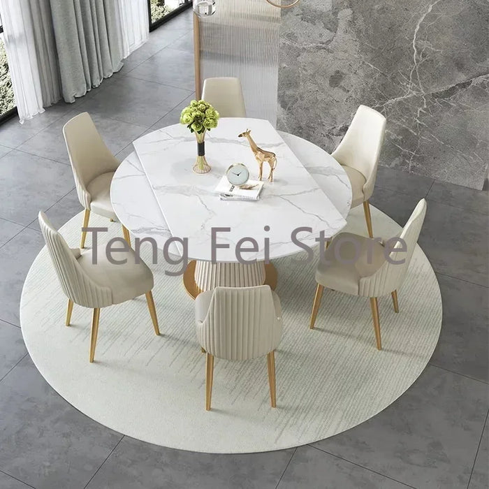 High Grade Rock Slab Round Dining Table Household Chair Luxury Combination Minimalist Apartment Table A Manger Furniture WK