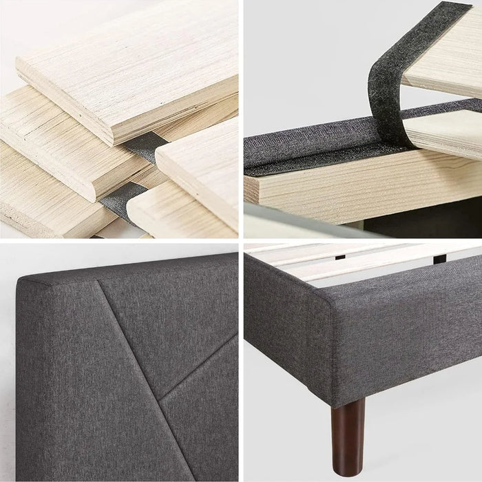 Judy Upholstered Platform Bed Frame / Mattress Foundation / Wood Slat Support / No Box Spring Needed