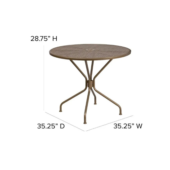 Furniture Commercial Grade 35.25" Round Black Indoor-Outdoor Steel Patio Table with Umbrella Hole