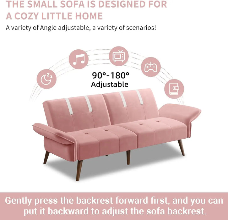 Futon Sofa Bed Modern Folding Sleeper Couch Bed,Velvet Loveseat Sofa Couch Sofa w/Adjustable Armrests Backrest,Multiple Colors