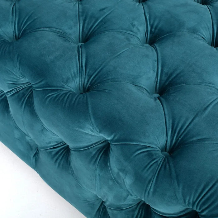 Dark Teal Tufted Velvet Fabric Rectangle Ottoman Bench Folding Stool Chair Hallway Pouf Salon Restapies Bar Stools & Ottomans