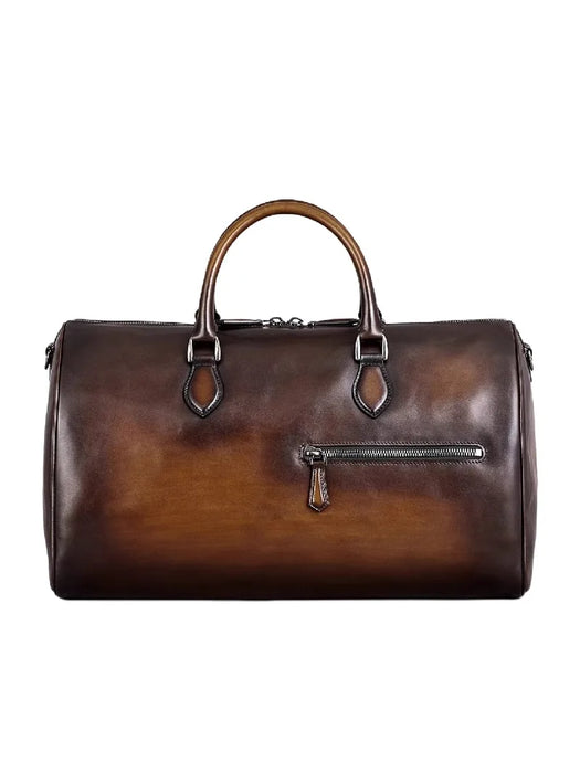 Men's High-End Travel Bag Genuine Leather Large-Capacity Portable Boston Bag Retro Short-Distance Business Trip Luggage Bag