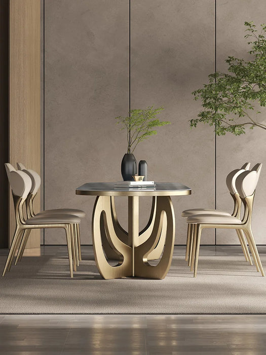 Natural microcrystalline stone dining table light luxury rectangular stone dining table rock slab marble household dining table
