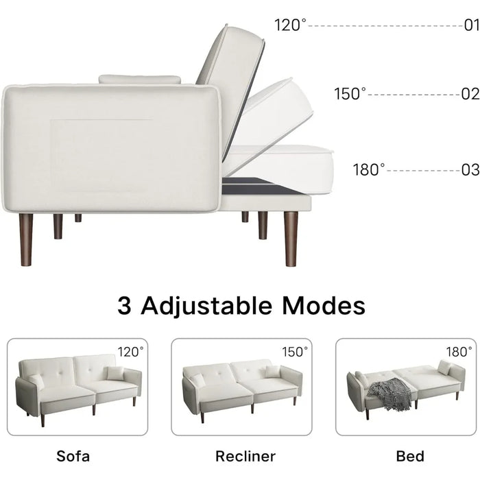 Convertible Futon Sofa Bed Sleeper Couch Folding  Living Room Linen Upholstered 75 INCH with Armrest & 2 Pillows & 3 Backrest