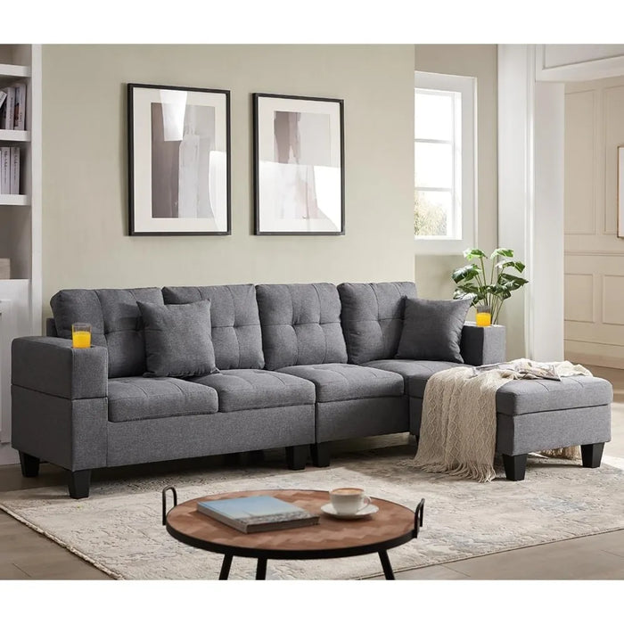 Nailhead Trim Sofá for Apartments Sofa L-Shape Corner Couch With Storage Ottoman Living Room Sofas for Home Light Gray Bed