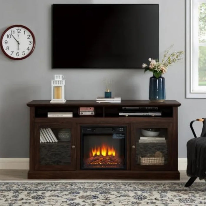 Modern Farmhouse TV Stand Fit up to 60" Flat Screen TV with Storage Cabinet and Open Shelves Industrial Entertainment Center