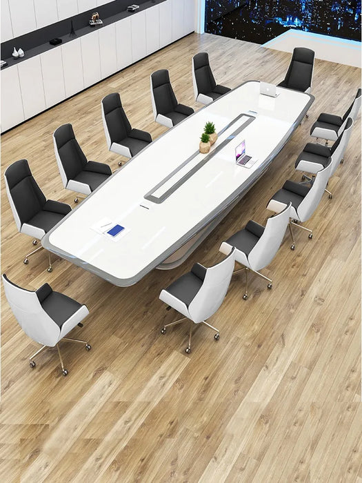 Painted white gray conference table, minimalist modern negotiation table, high-end grand reception table