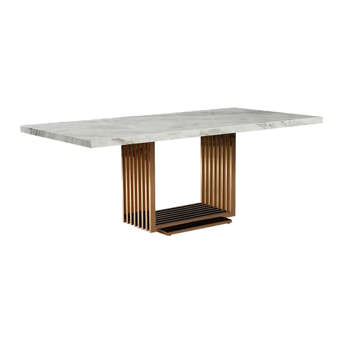 Modern Luxury Dining Table and Chair Combination Stainless Steel Small Unit Marble Rectangle Dining Table Household gs02
