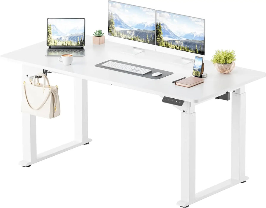 Electric Standing Desk 4 Legs, 63 x 28 Inches Height Adjustable Table with Strong Dual Motor, Computer Workstation